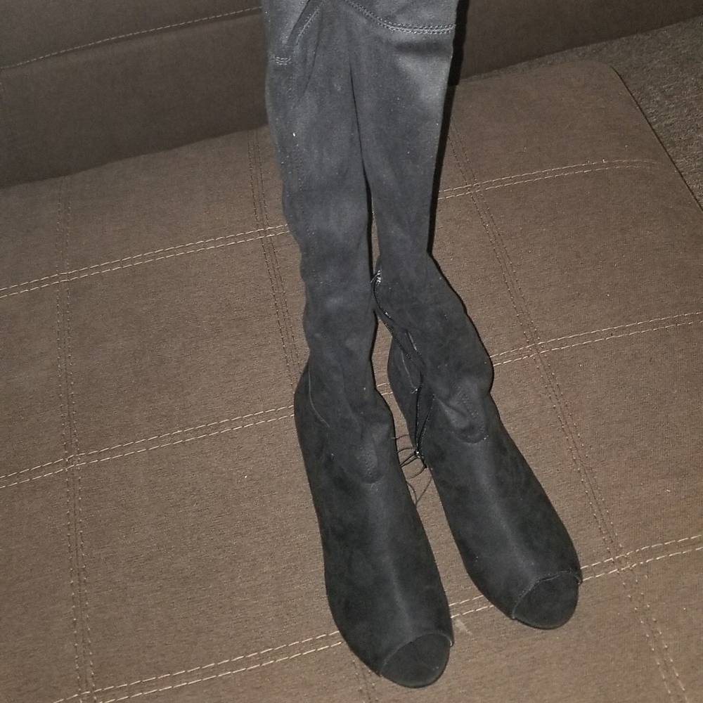 Black peep toe over the knee boots